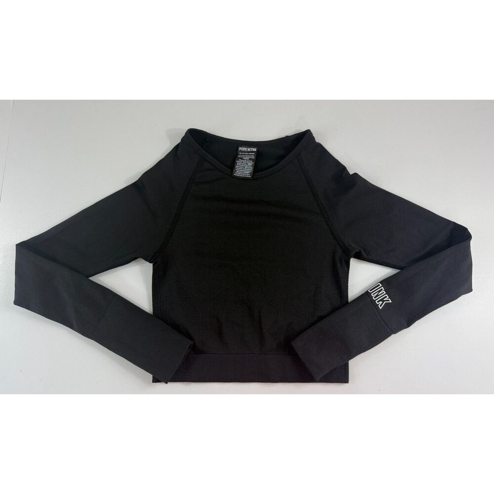 PINK Victoria's Secret Active Women’s XS Black Seamless Long Sleeve Crop Top - Picture 1 of 8